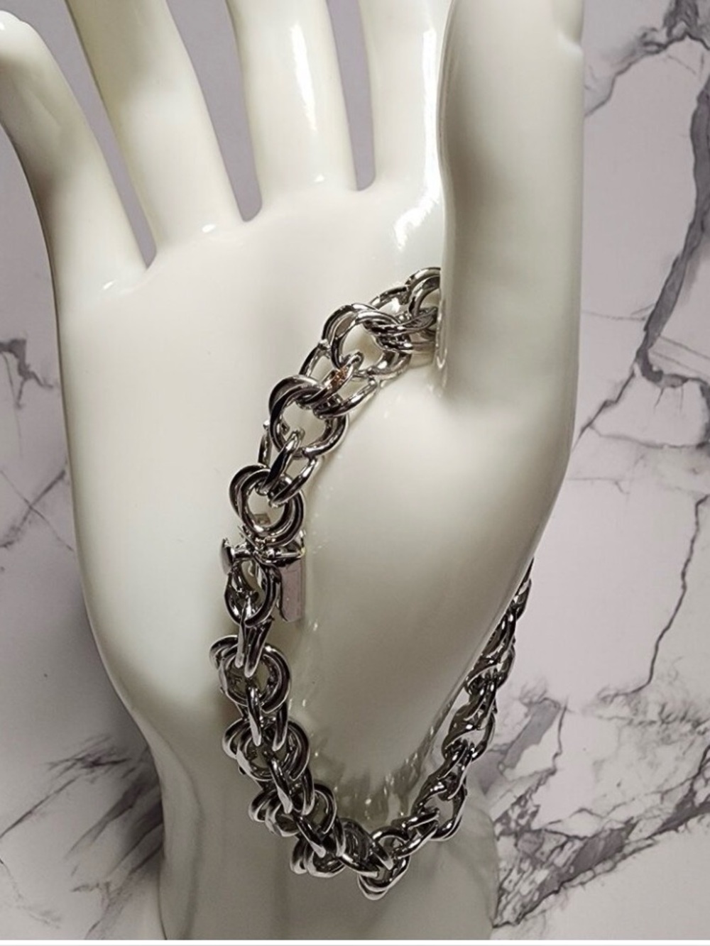 Vintage Sterling Silver Elco Double Link Charm Bracelet 7 Inches